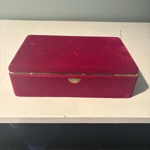 Vintage Maroon Velvet Pink Interior Jewelry Box removable compartment w mirror